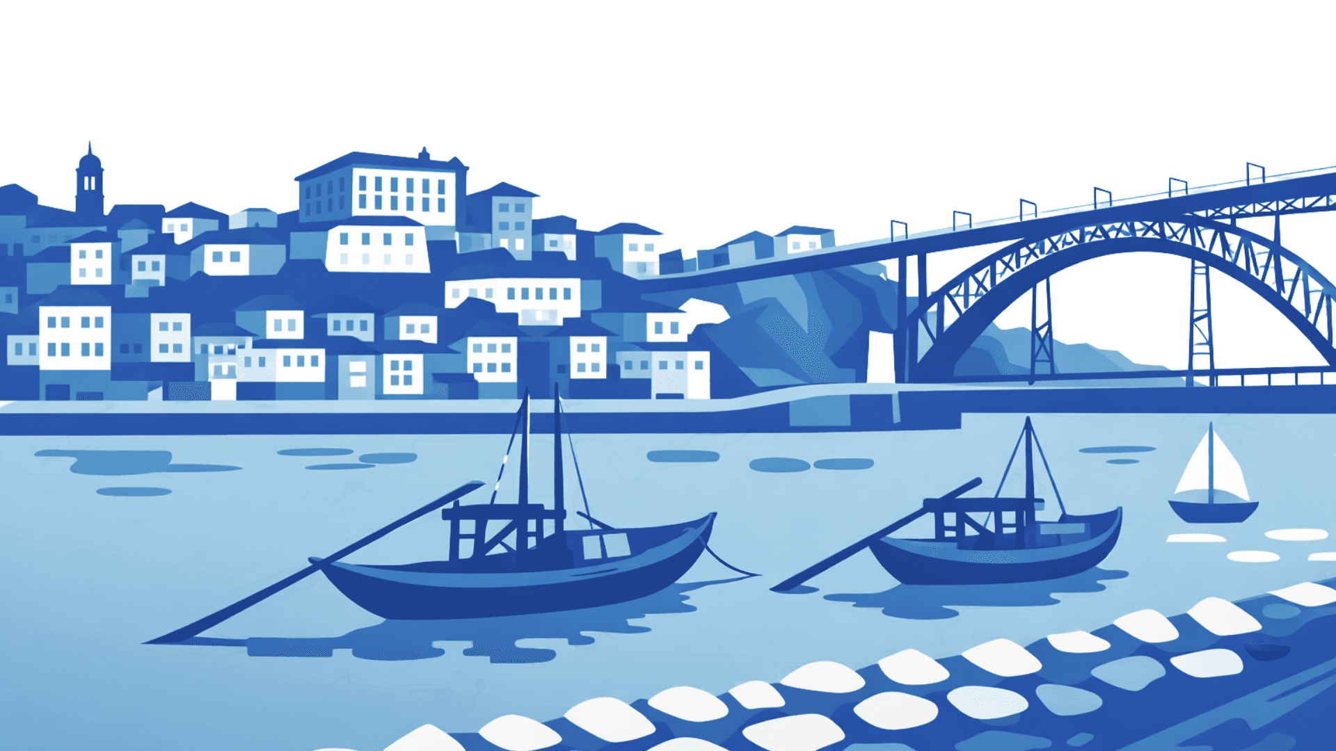 Porto — Douro riverbank with rabelo boats illustration